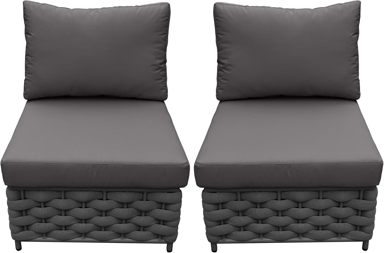 TWT Dark Gray Modular Outdoor Sofa Set 2 Armless Woven Rope Patio Sectional
