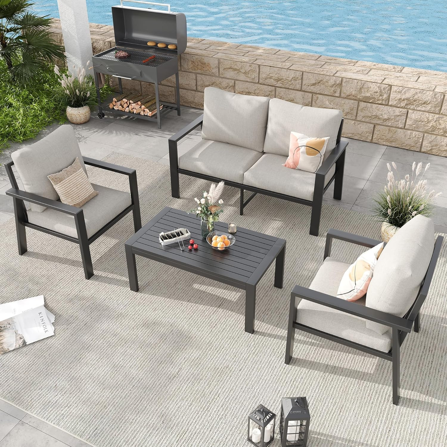 Aluminum Patio Furniture Sets Metal Outdoor Furniture Set with Cushion All-Weath