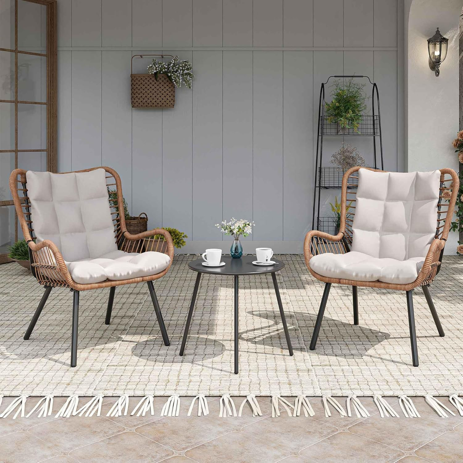 LAUSAINT HOME 3 Piece Outdoor Bistro Set, Small Patio Furniture Set with Coffee