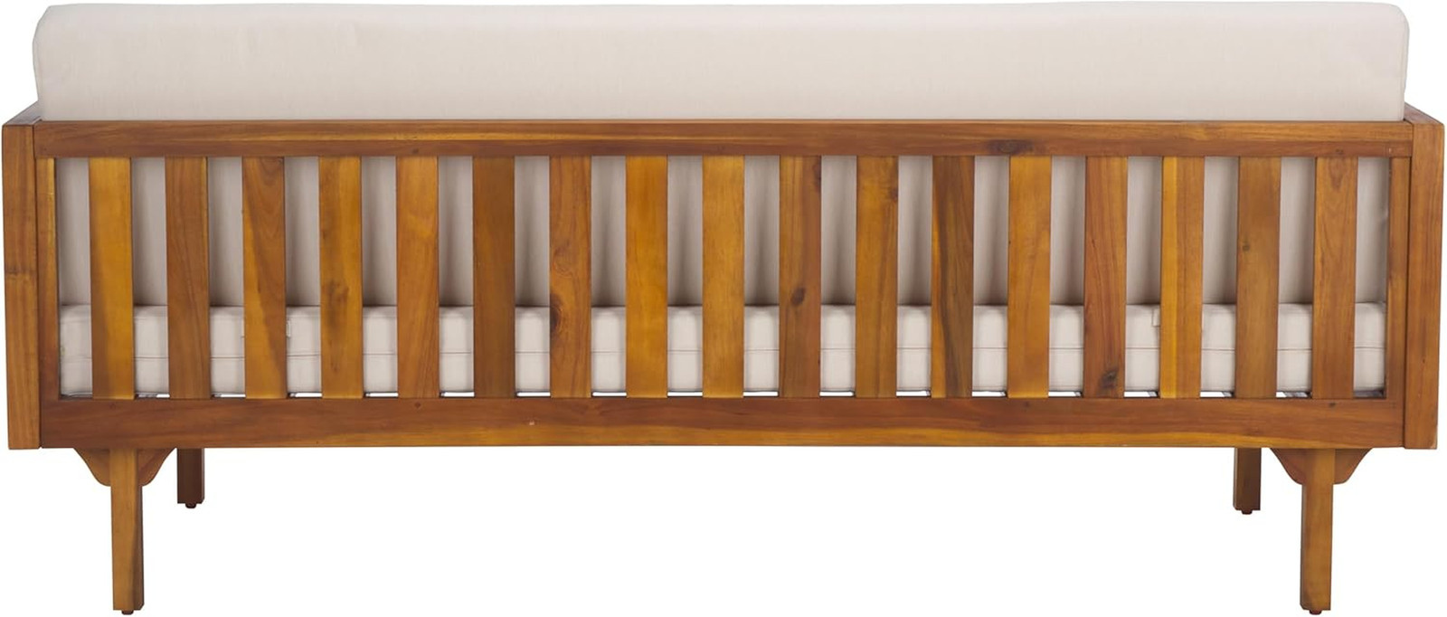 SAFAVIEH Outdoor Patio Furniture Collection – Napoli Brown & Cream 3-Seater Wood