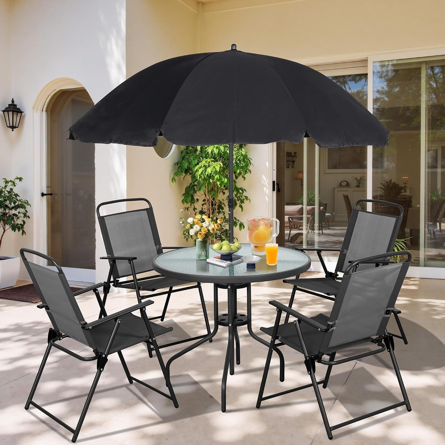 6 PC Folding Metal Table Patio Lawn Garden Deck Umbrella Furniture Umbrella Set
