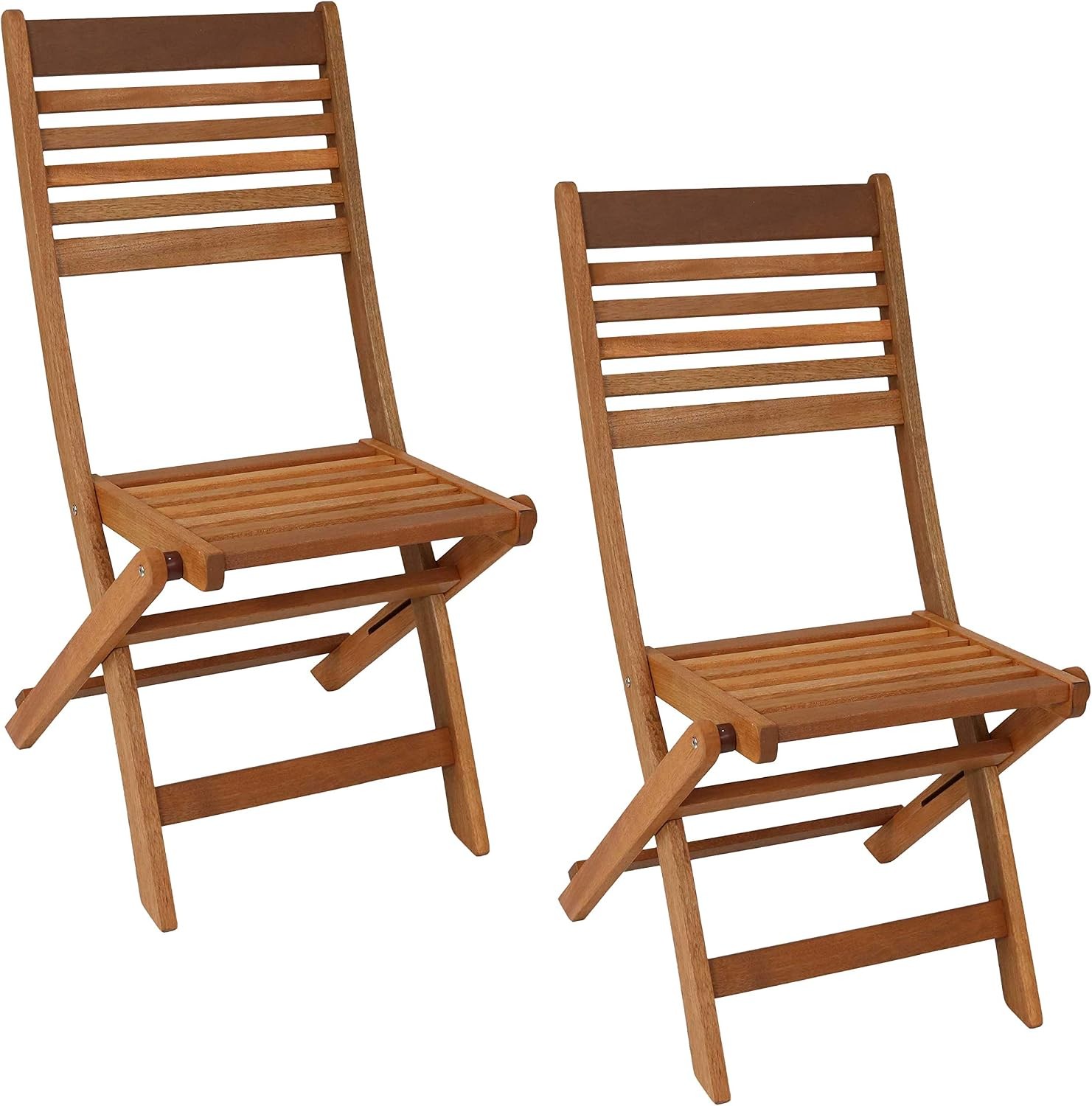 Sunnydaze Meranti Wood Outdoor Folding Patio Chairs Set of 2 Teak Oil Finish