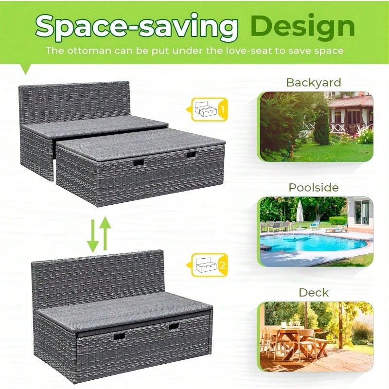 Outdoor Daybed Set Multifunctional Wicker Lounge Bed Furniture Two Side Tables