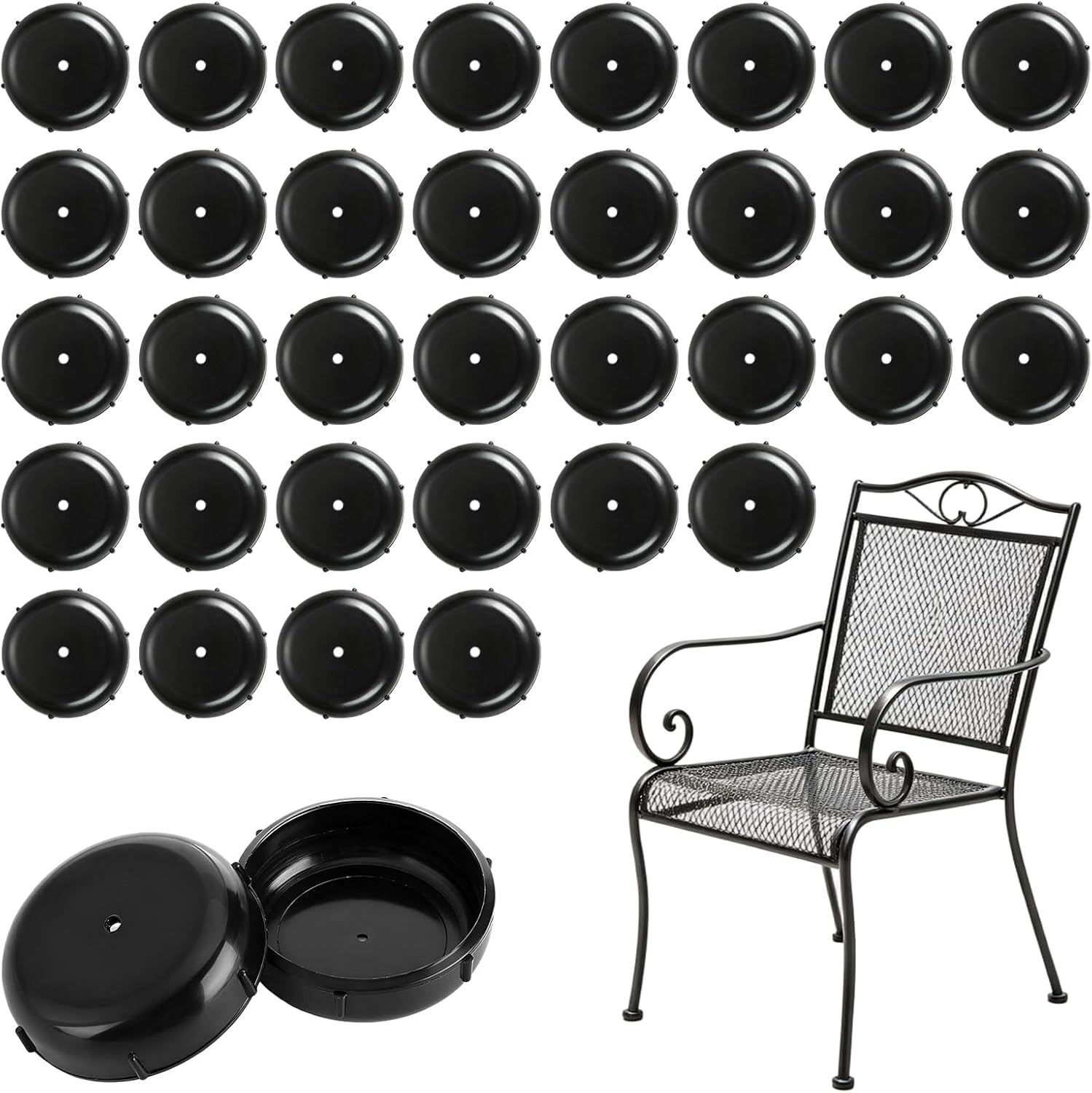 36 Pack 1.5″ Wrought Iron Patio Chair Leg Caps – round Outdoor Furniture Sliders