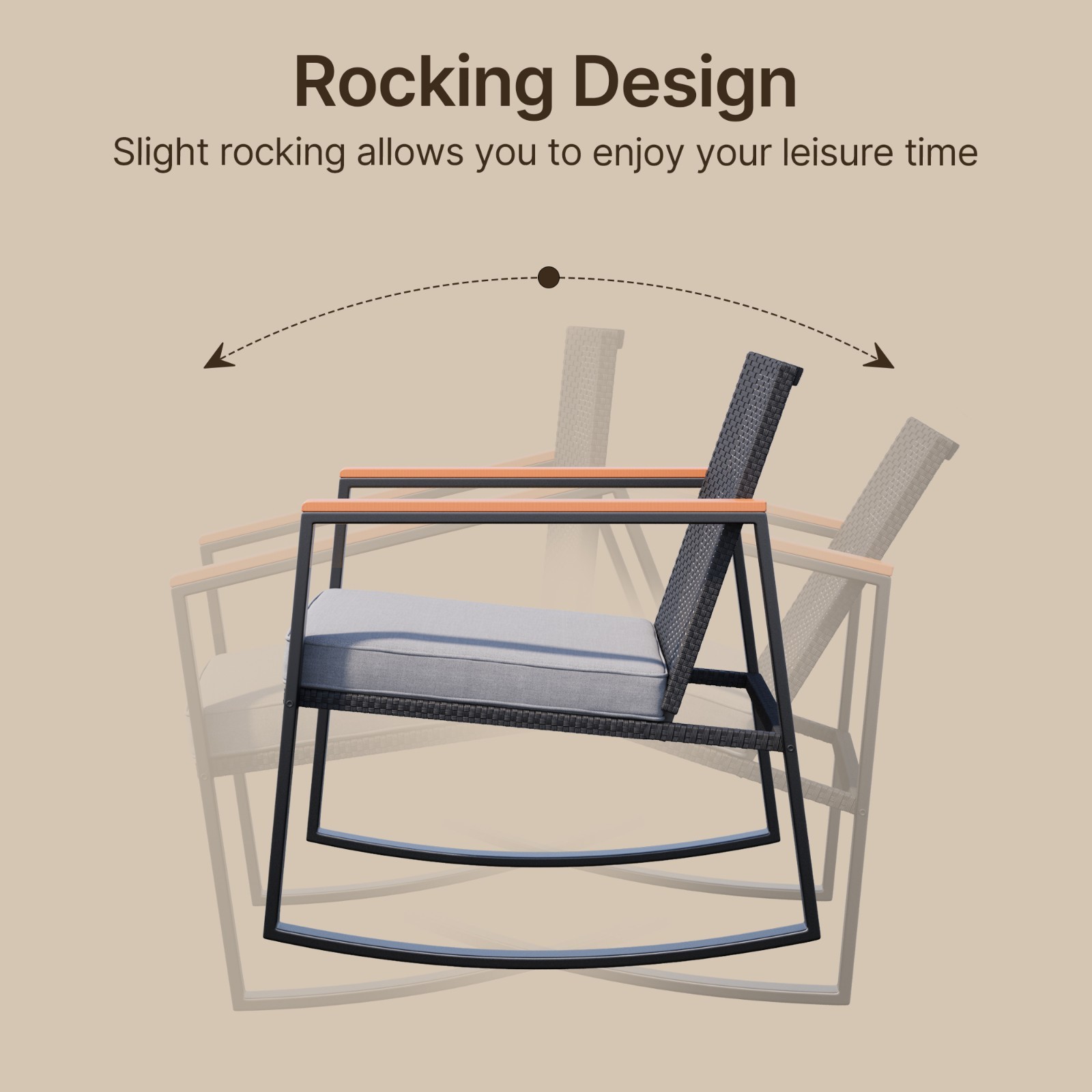 Patio Rocking Chairs Set with Glass Coffee Table, 3-Piece Outdoor Furniture Set