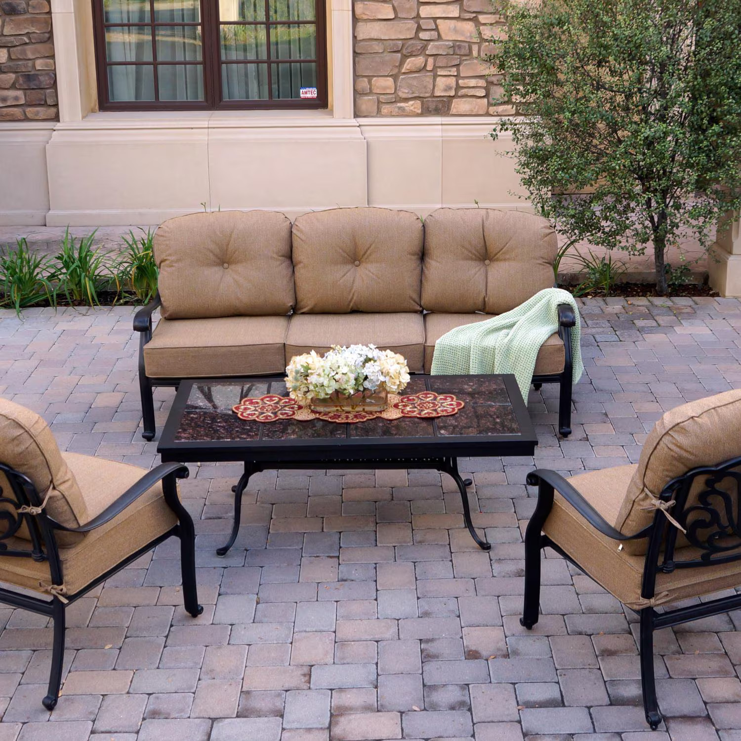 Elisabeth 4 Pc Cast Aluminum Seating Set 52 X 28 Inch Table in Antique