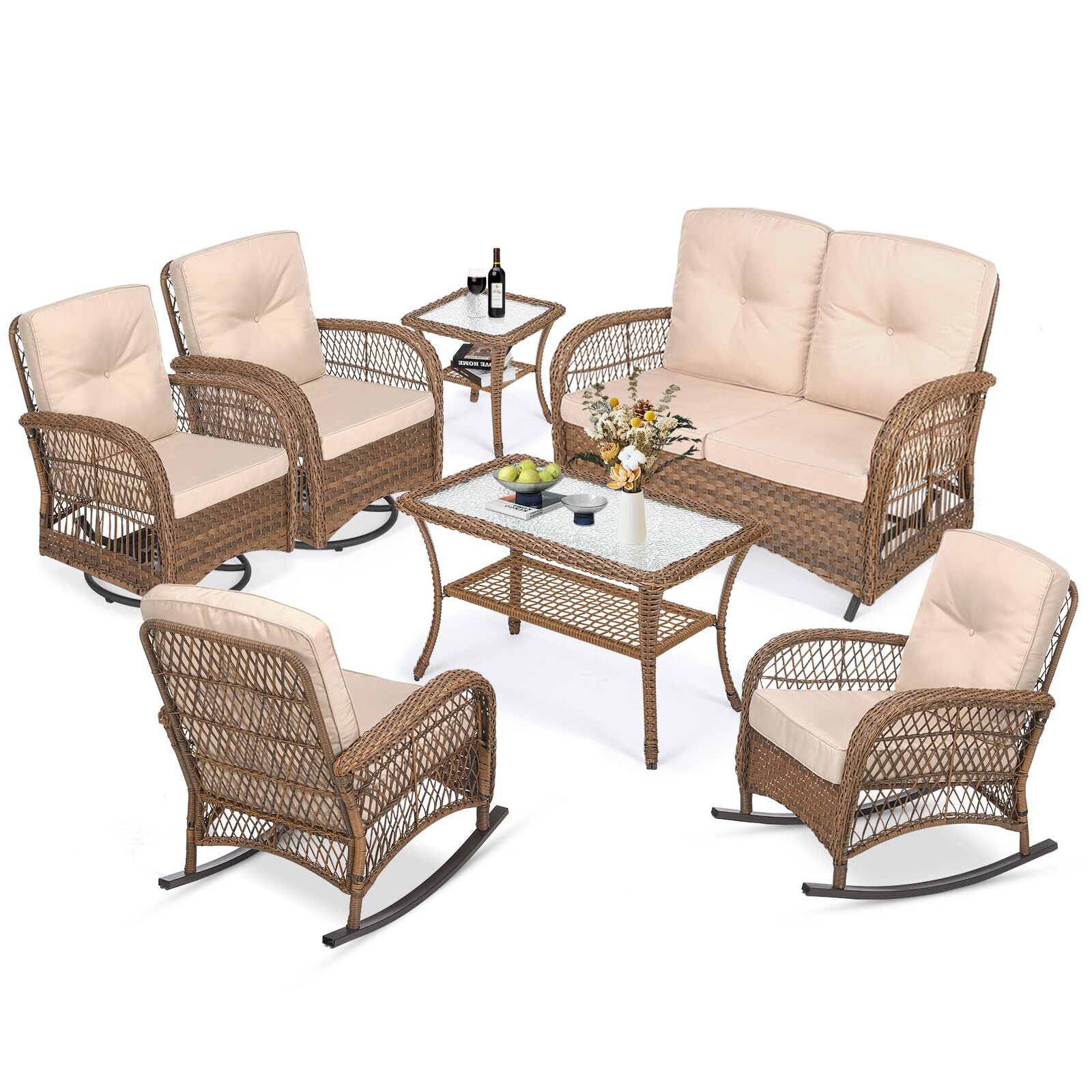 7PC Outdoor Patio Furniture Set Wicker Rattan Sectional Sofa Conversation Set