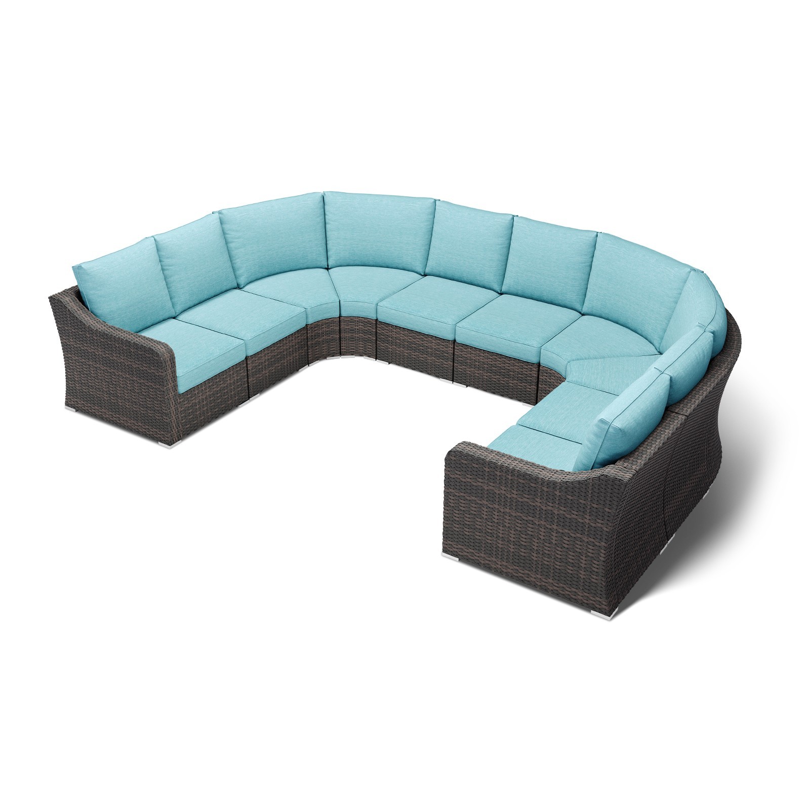 Aoodor Patio Sectional Sofa Furniture Set Wicker Modular Corner Couch , Blue
