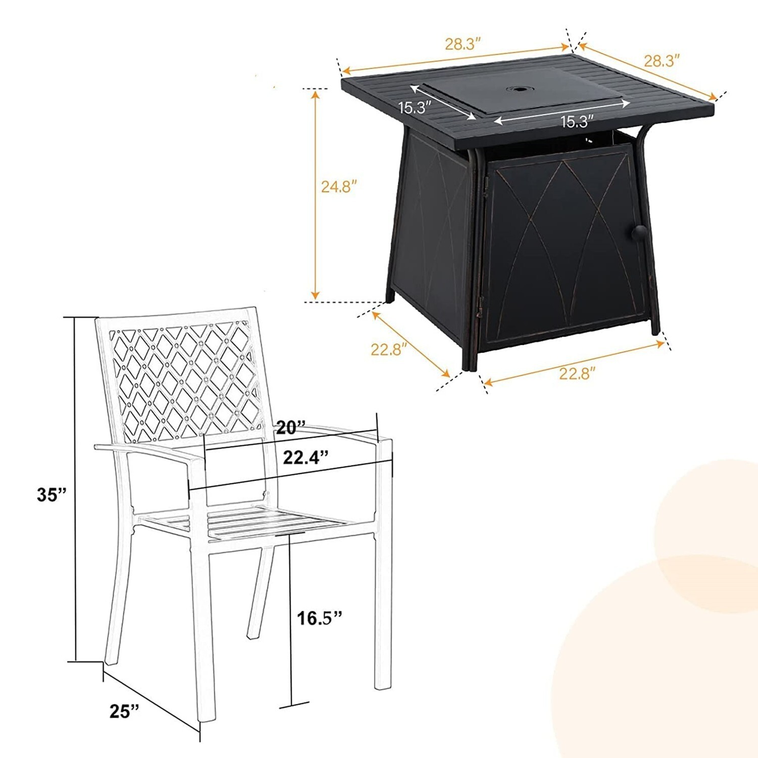 Patio Dining Set with Fire Pit Table Metal Chair Stackable 50000BTU Patio Heater