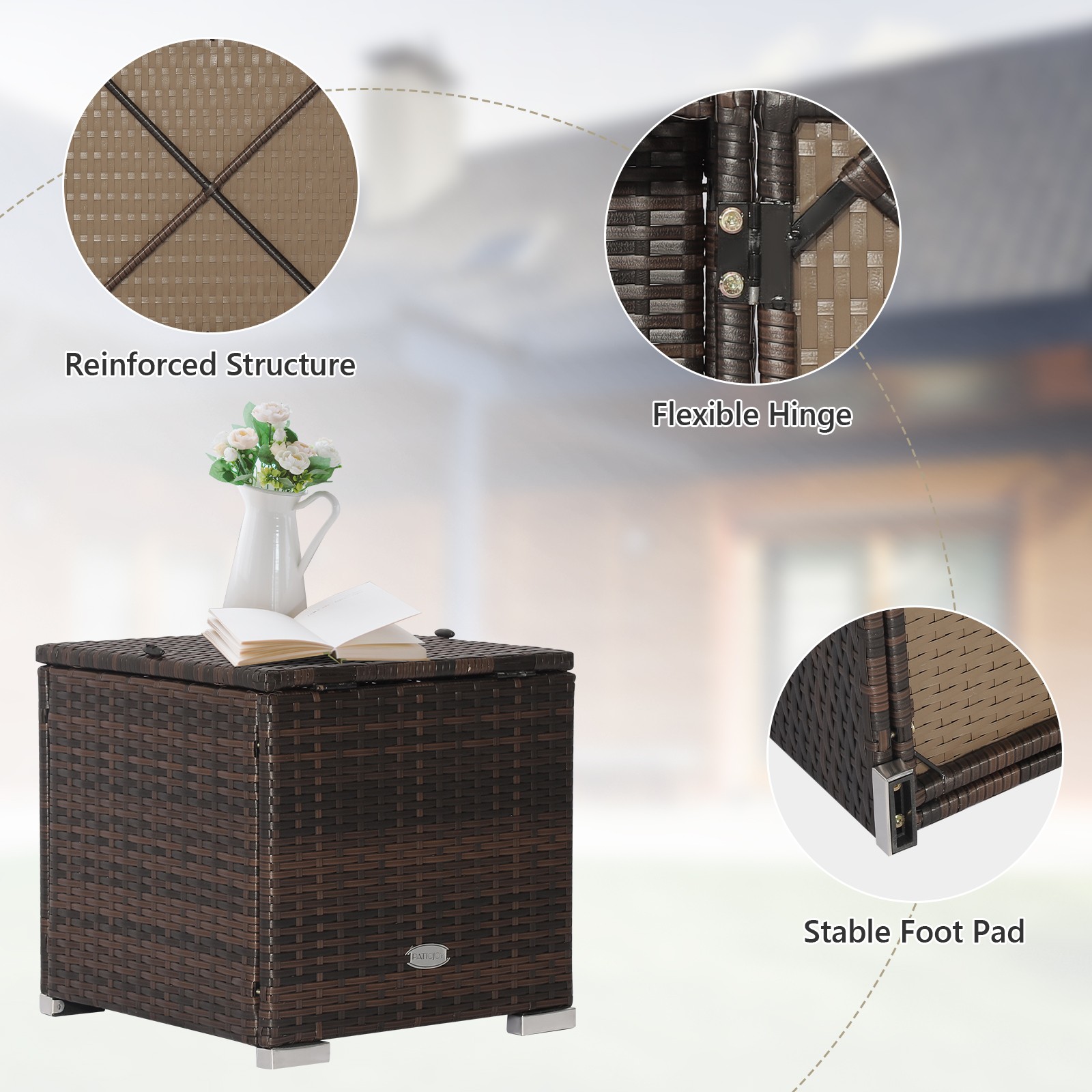 2PC Patio Rattan Ottoman Seat Side Table Storage Box Footrest Off White