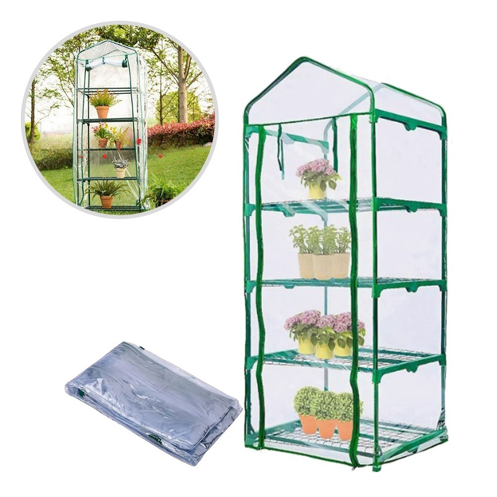 Sturdy 4Tier Greenhouse Cover with Roll Up Door Transparent PVC Material
