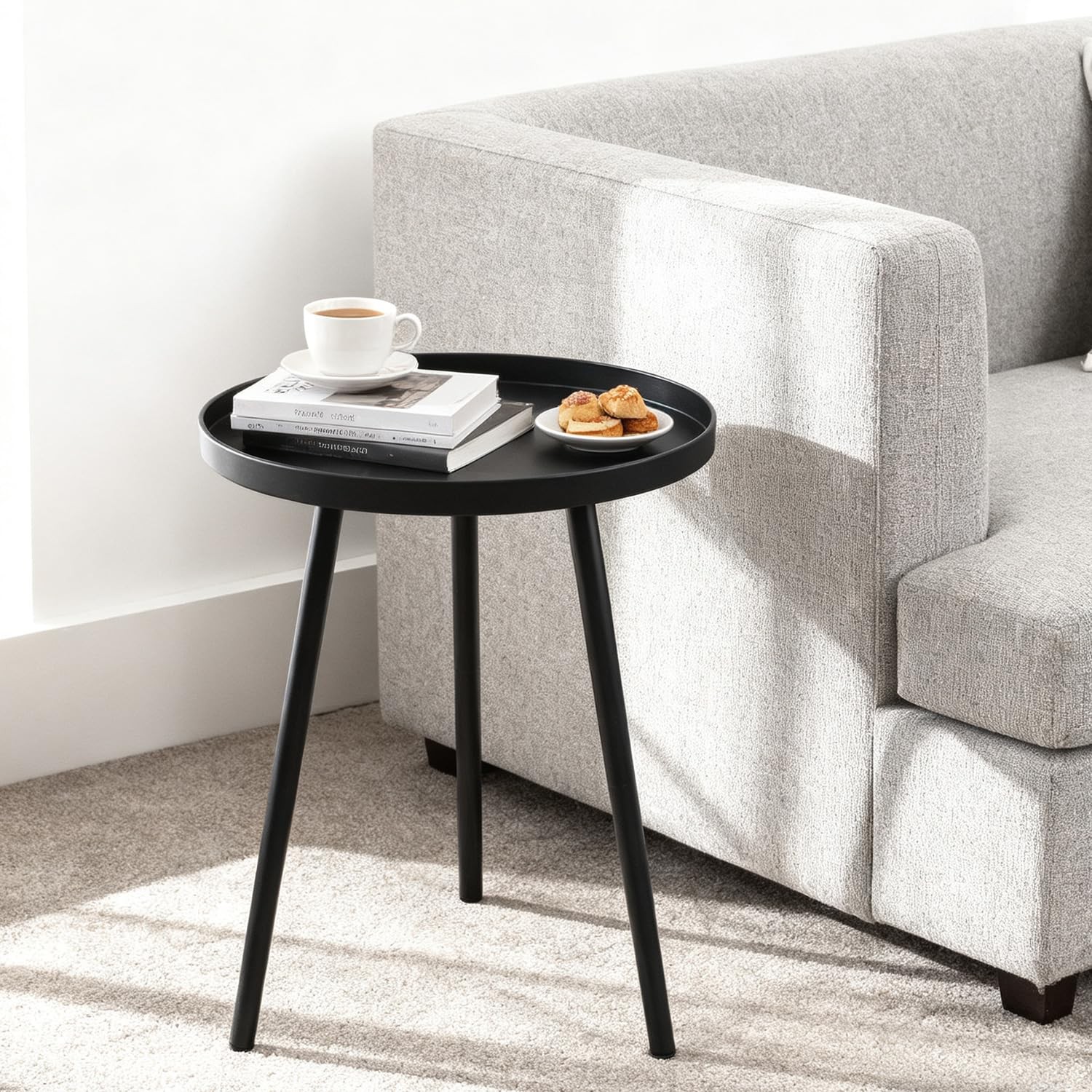 2 Pack Round Black Outdoor Side Patio Tables 12.6 Inch Patio Furniture End