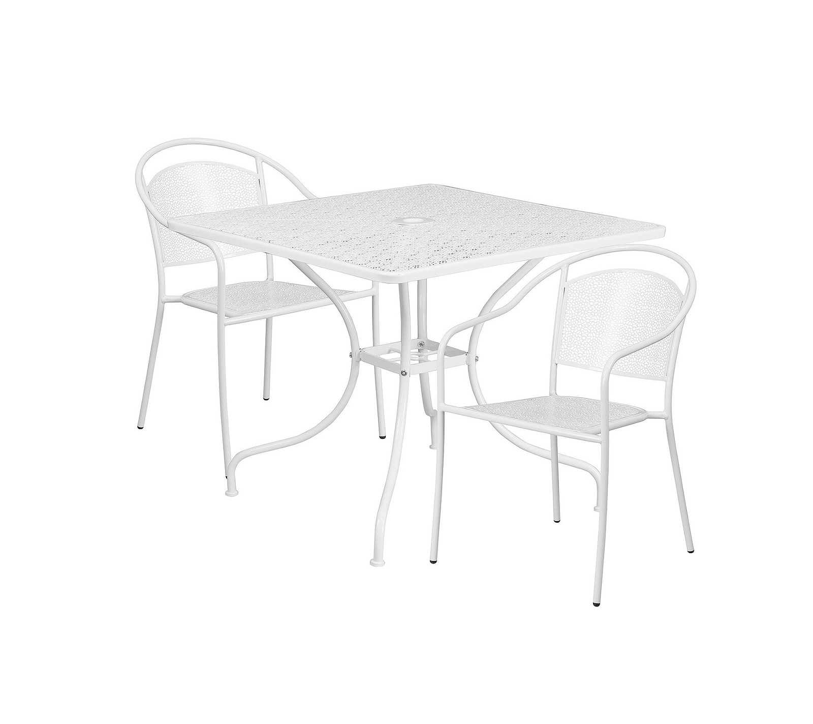 Flash Furniture 3 Piece 36″ Square Steel Flower Print Patio Dining Set in White