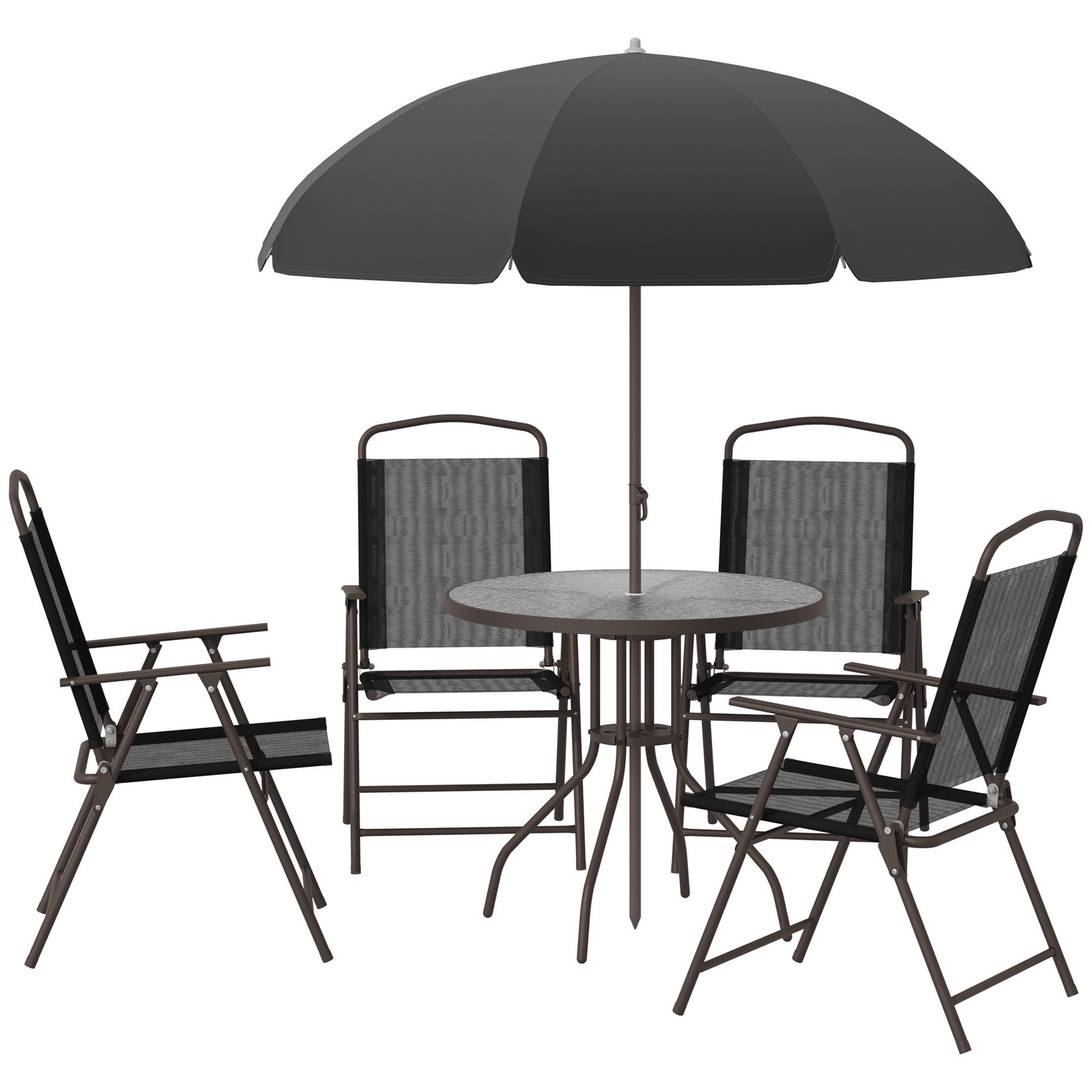 6 Piece Patio Dining Set for 4 with Umbrella Outdoor Table and Chairs for Garden