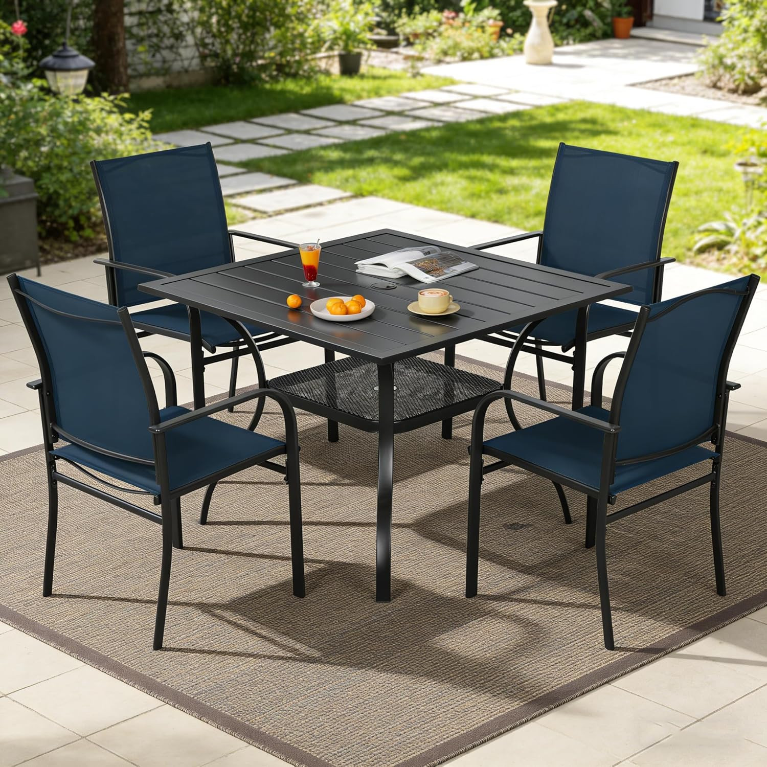 SUNCROWN 5 – Piece Furniture Set, Outdoor Dining Set with 4 X Textilene Dinning