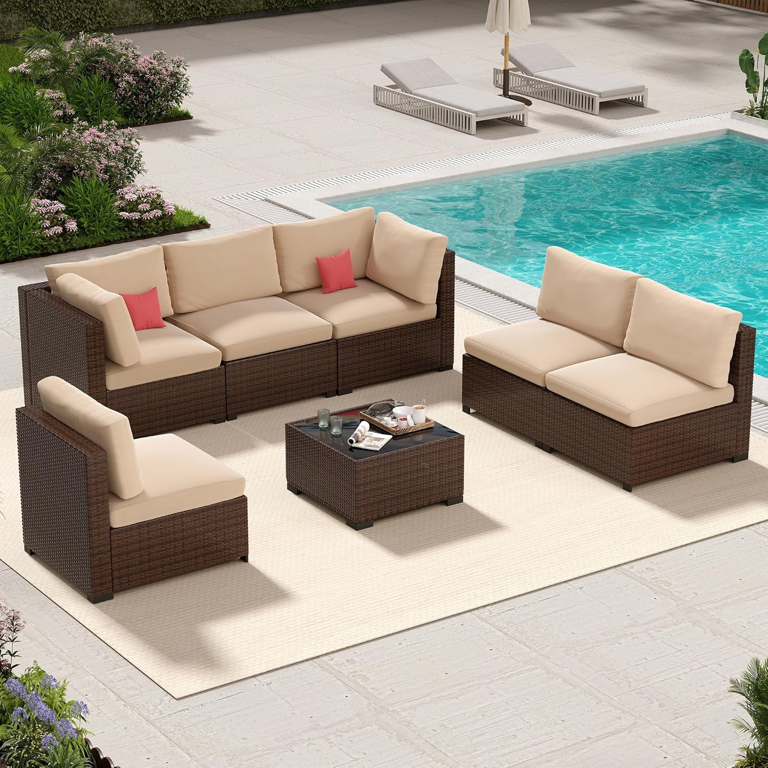 7 Piece Patio Outdoor Furniture Set, Outdoor Sectional Furniture, outside Patio