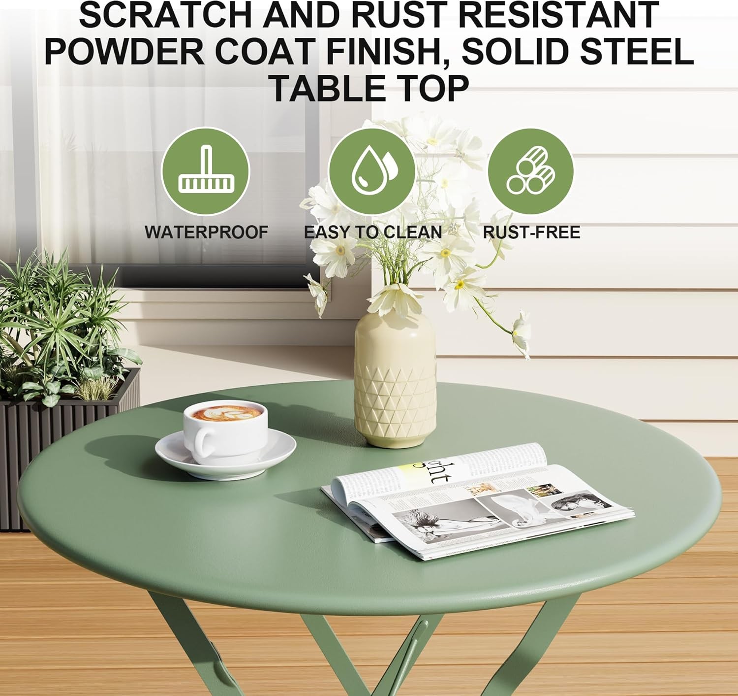 3PCS Folding Bistro Set with Round Garden Table and 2 Chairs for Patio Balcony