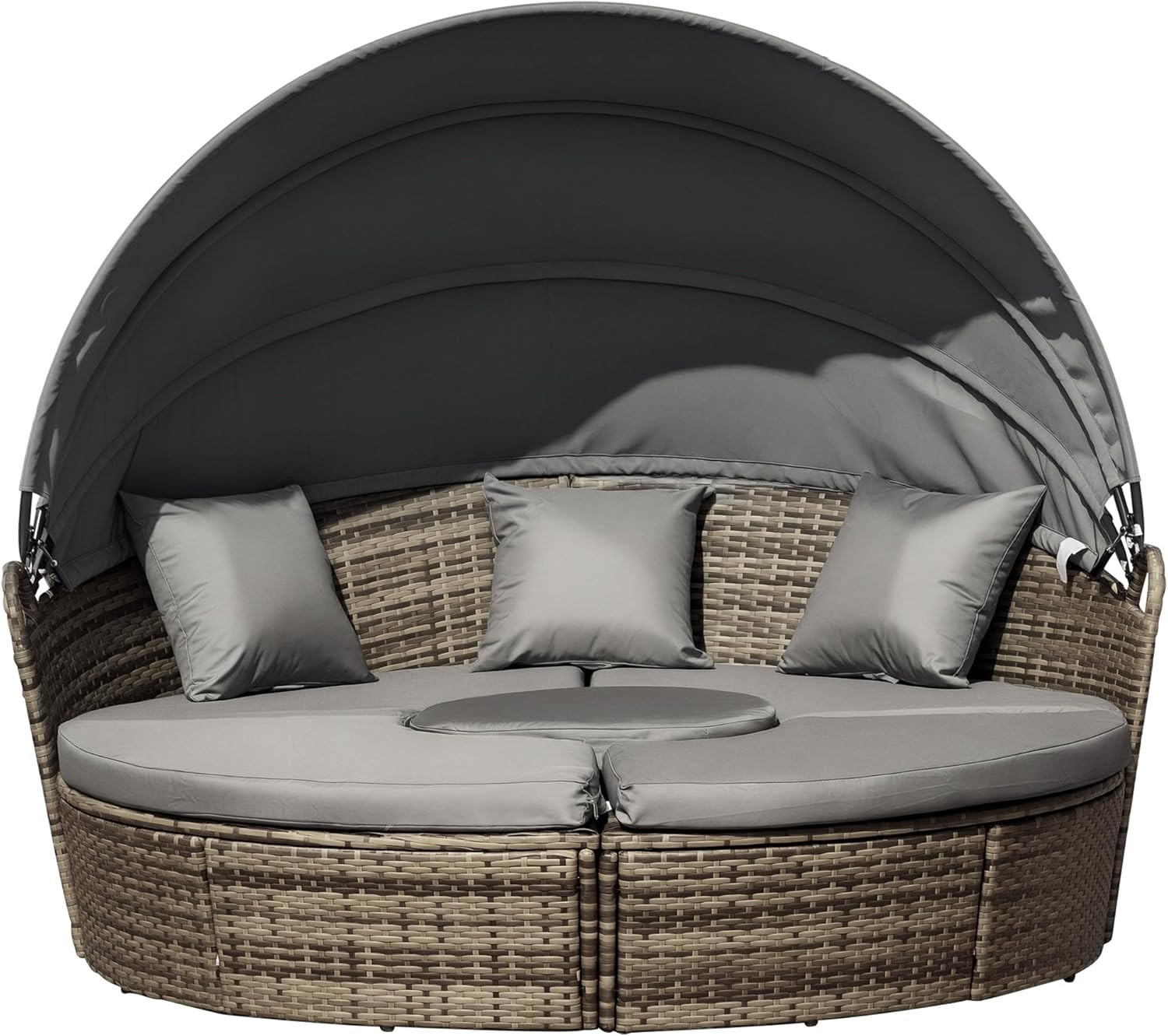 4-Piece round Convertible Daybed with Cushions, Outdoor PE Rattan Patio Wicker S
