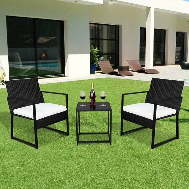 Single 2pcs Coffee Table 1pc Exposed Flat Chair Three-Piece Set Black NEW