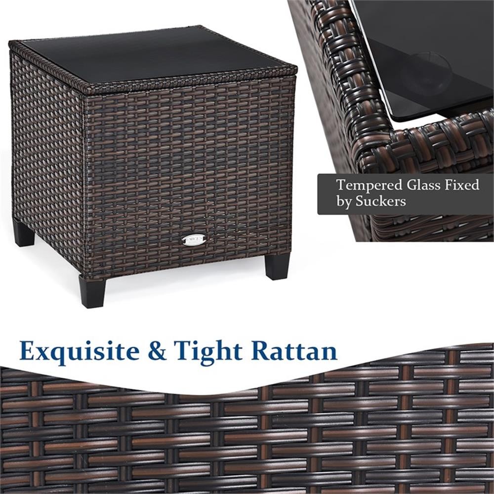 Pemberly Row 3PCS Patio Rattan Set Cushioned Conversation Set Sofa Black