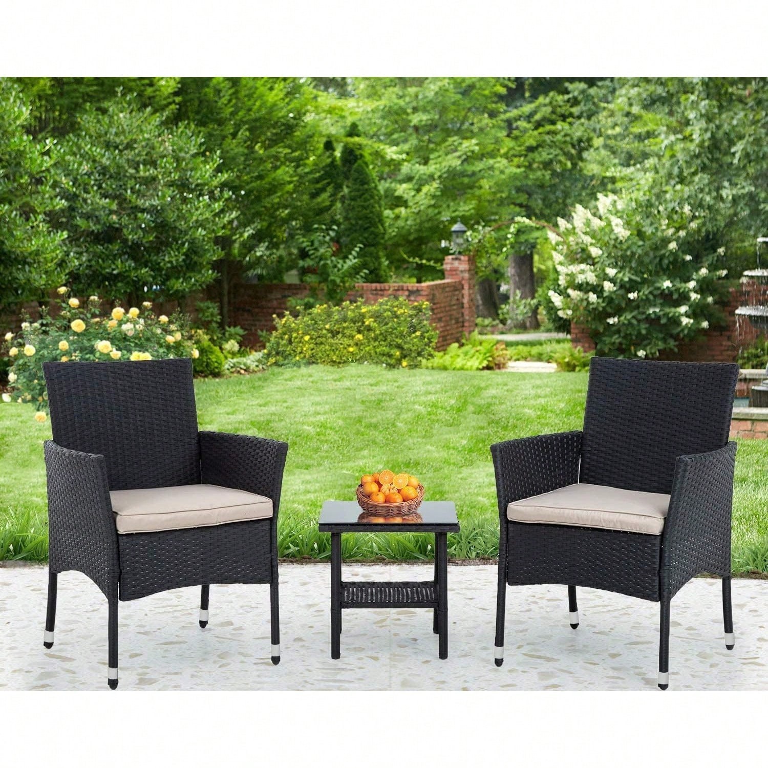 Black 3-Piece Outdoor Rattan Bistro Set