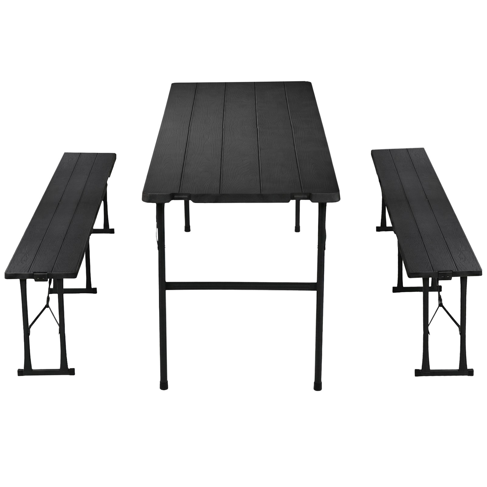 Outdoor Camping Foldable Picnic Table Set Black HDPE Table with Two Benches