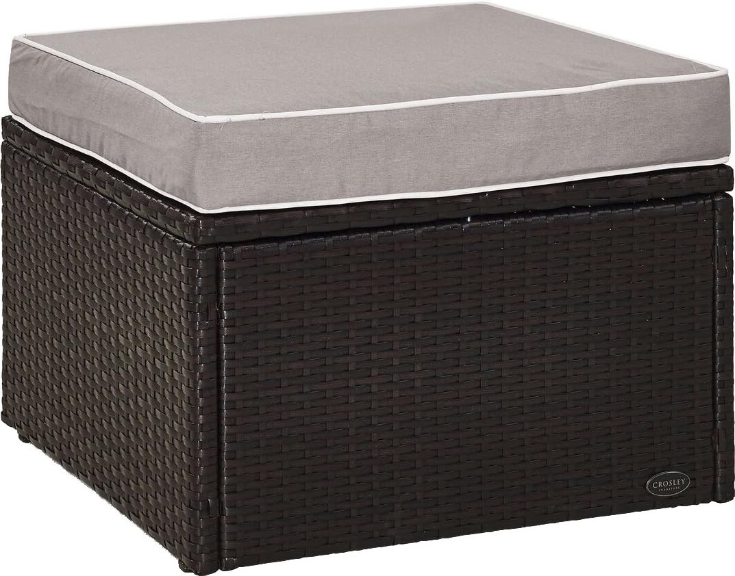 Palm Harbor Wicker Outdoor Ottoman Foot Rest for Patio, Deck, Porch, Brown with