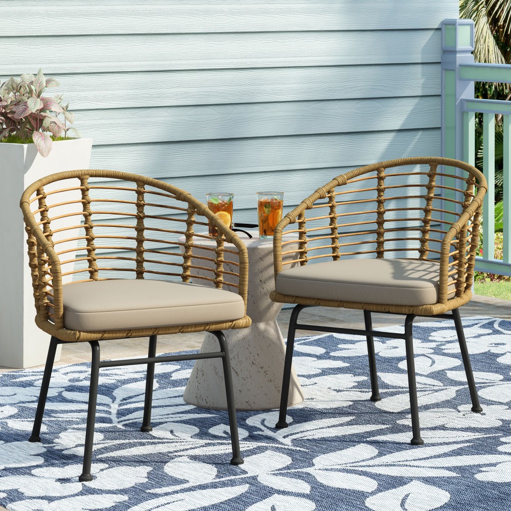 Chair(Brown+Beige) Modern Tub Design Water Resistant Cushions for Outdoor Space