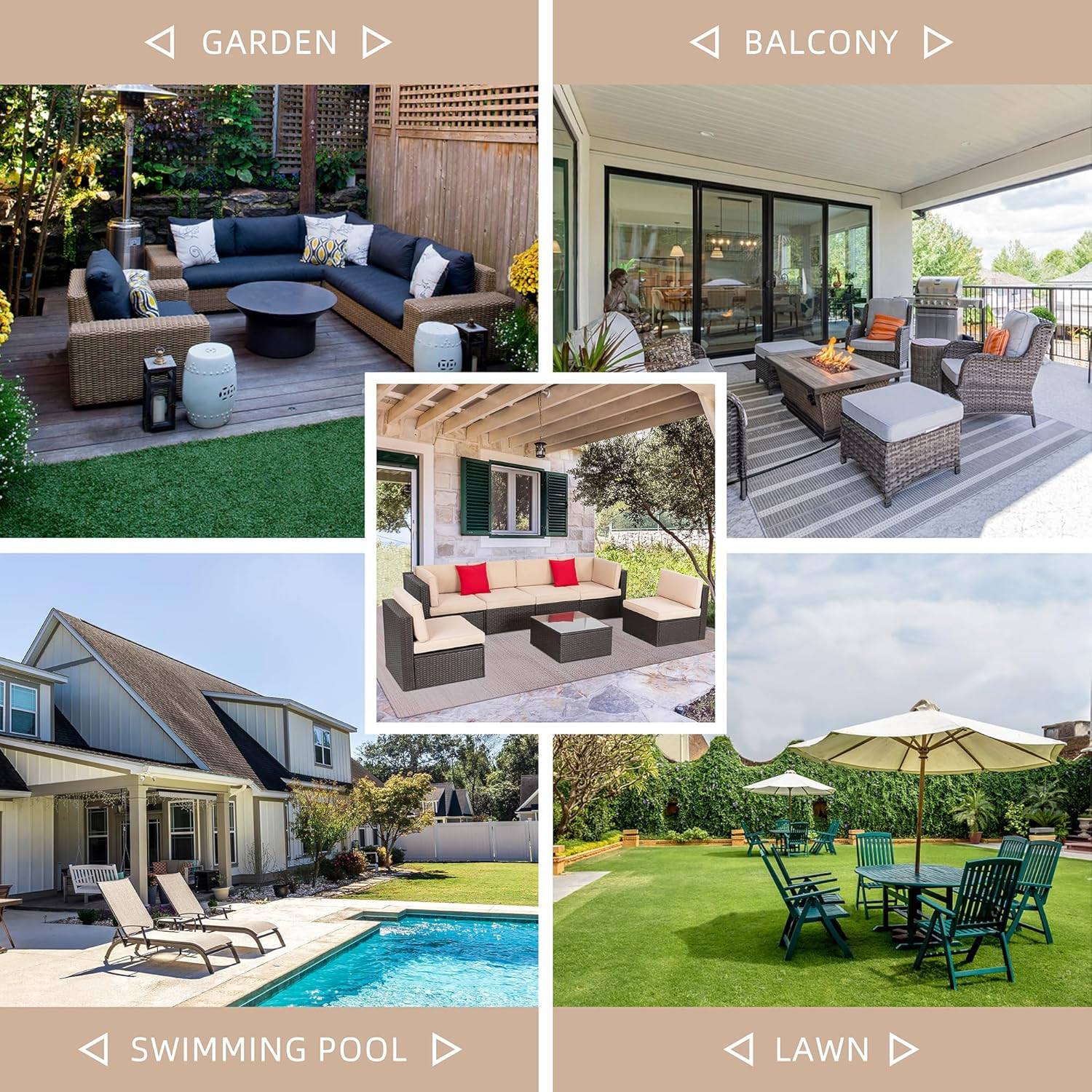 7 Pieces Patio Furniture Sets Outdoor All-Weather Sectional Patio Sofa Set PE Ra