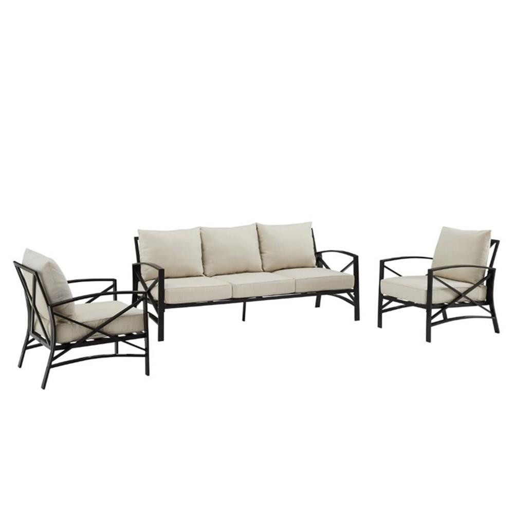 Crosley Furniture Kaplan 3 Piece Metal Outdoor Sofa Set in Oatmeal