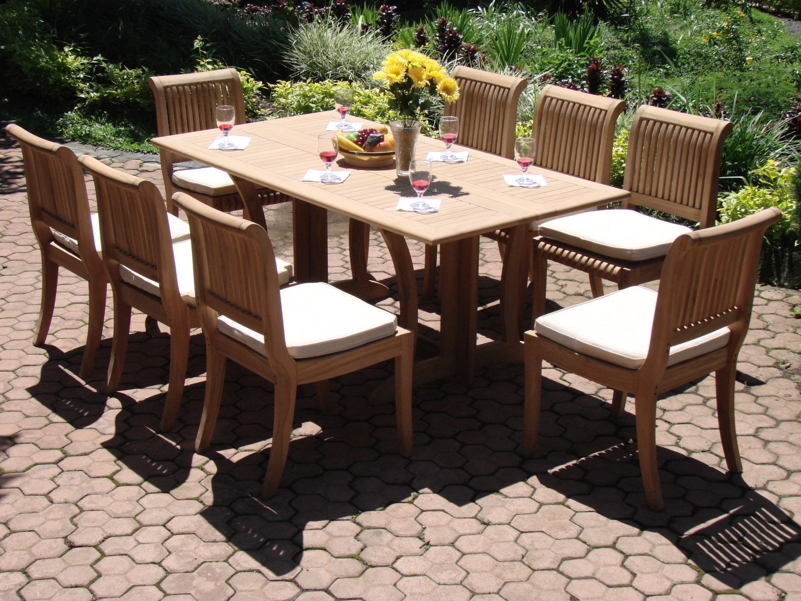 DSGV Grade-A Teak 9 pc Dining 69 Console Rectangle Table Arm Chair Set Outdoor