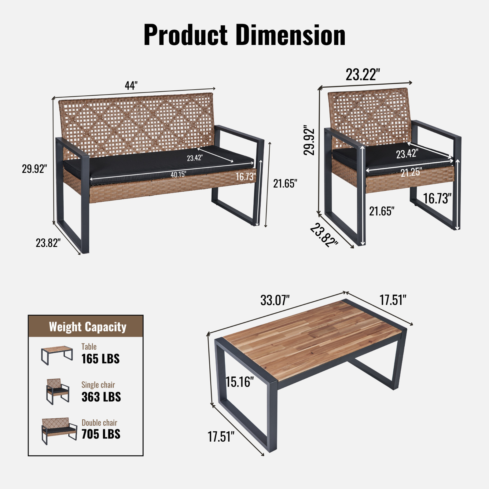 4-Piece Patio Furniture Set Outdoor Balcony Porch Garden Backyard Lawn Furniture
