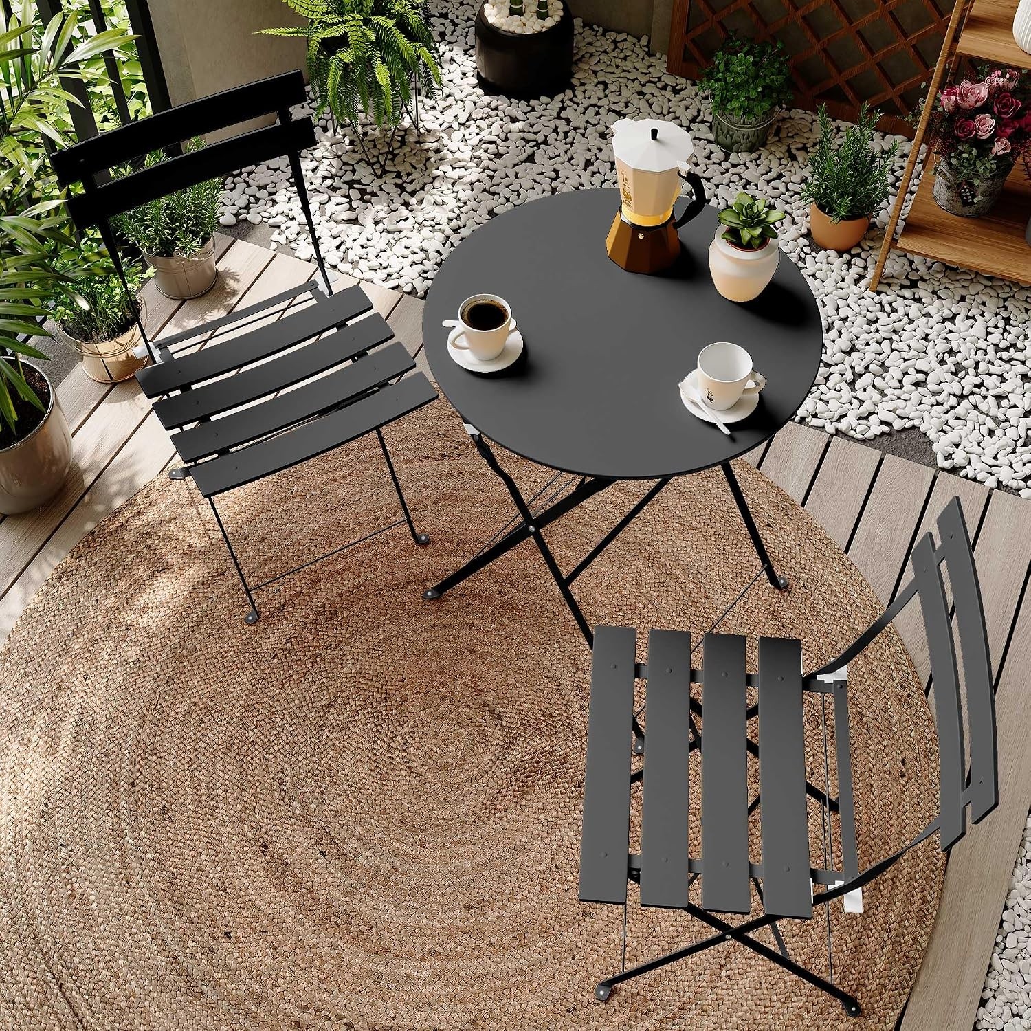 3-Piece Folding Bistro Set 2 Chairs and 1 Table Weather-Resistant