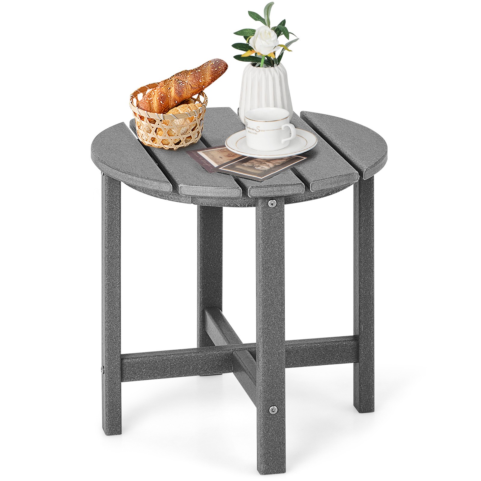 Patiojoy 18″ Patio Adirondack Side Table Weather Resistant HDPE Garden Grey