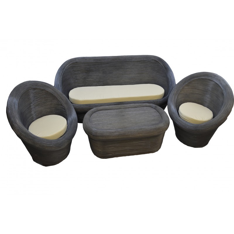 Rattan Set Two Chairs & Table Glass & Bench Hand Crafted Unique Outdoor / Indoor