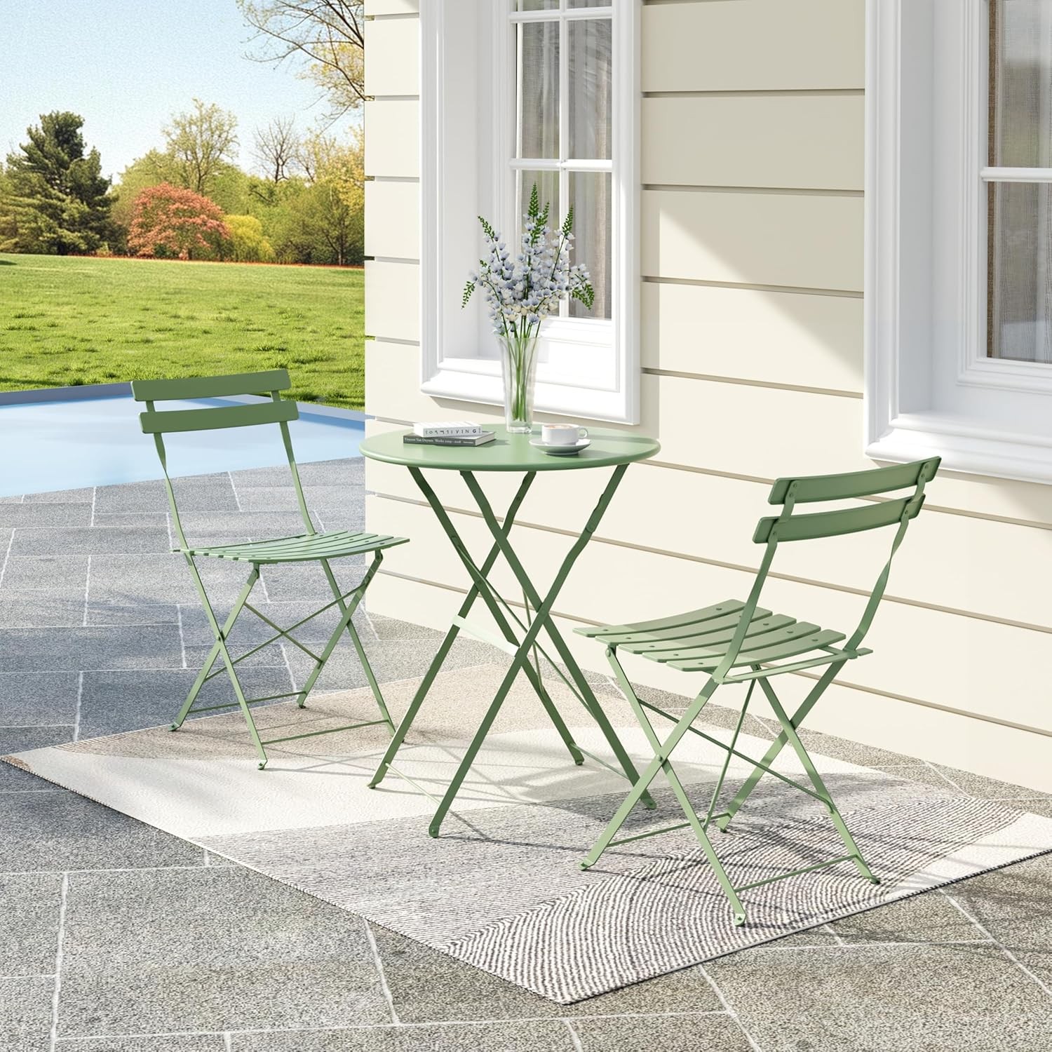 3PCS Folding Bistro Set with Round Garden Table and 2 Chairs for Patio Balcony