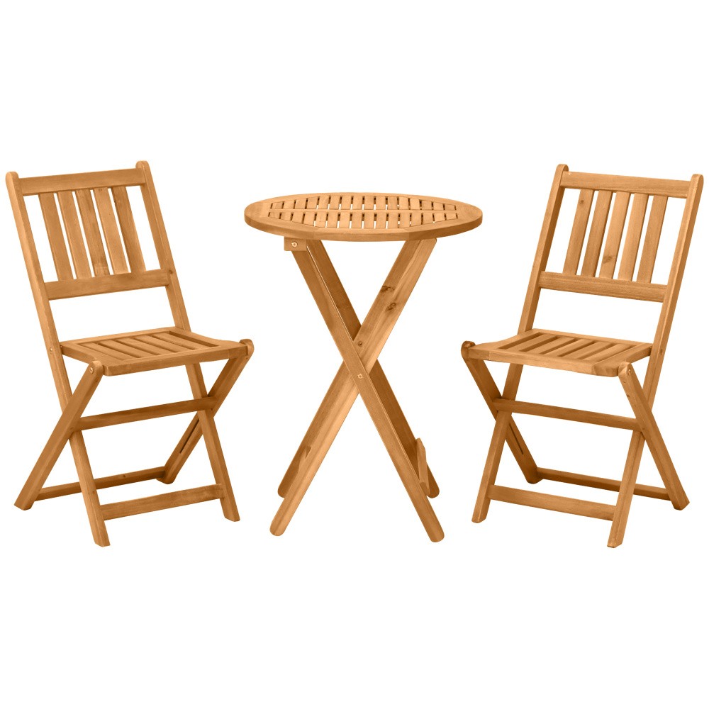 3-Piece Acacia Wood Bistro Set,Deck 2 Folding Patio Chairs &1 Round Coffee Table