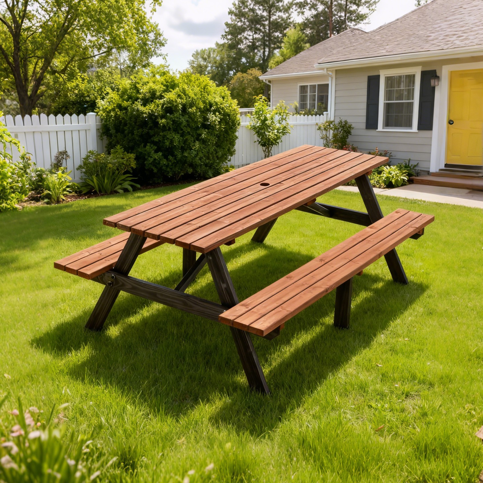 75″ Solid Wood Picnic Table Set, 2200lbs Heavy Duty Outdoor Patio Dining